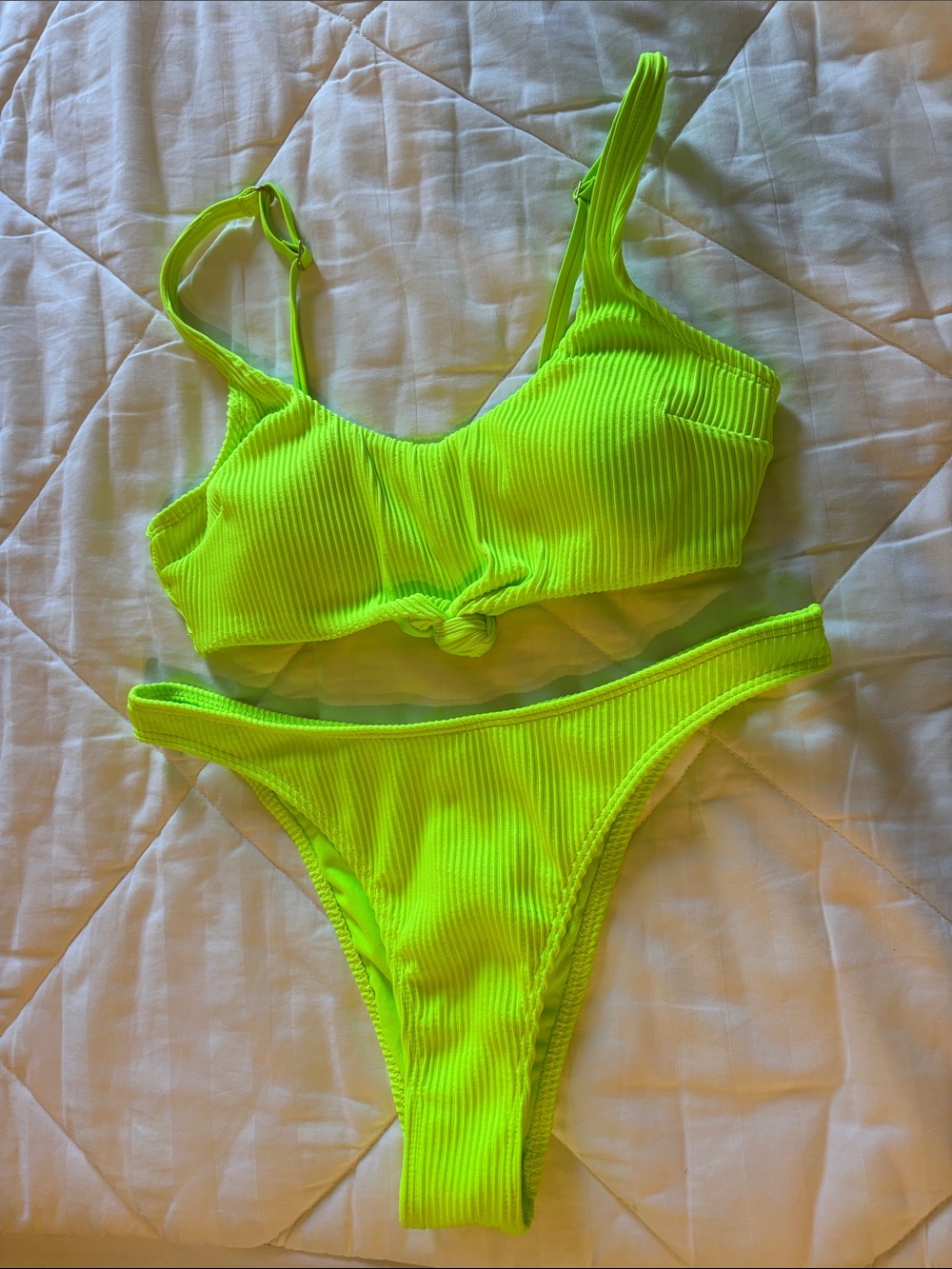 Hollister Neon Lime Ribbed Bikini Set